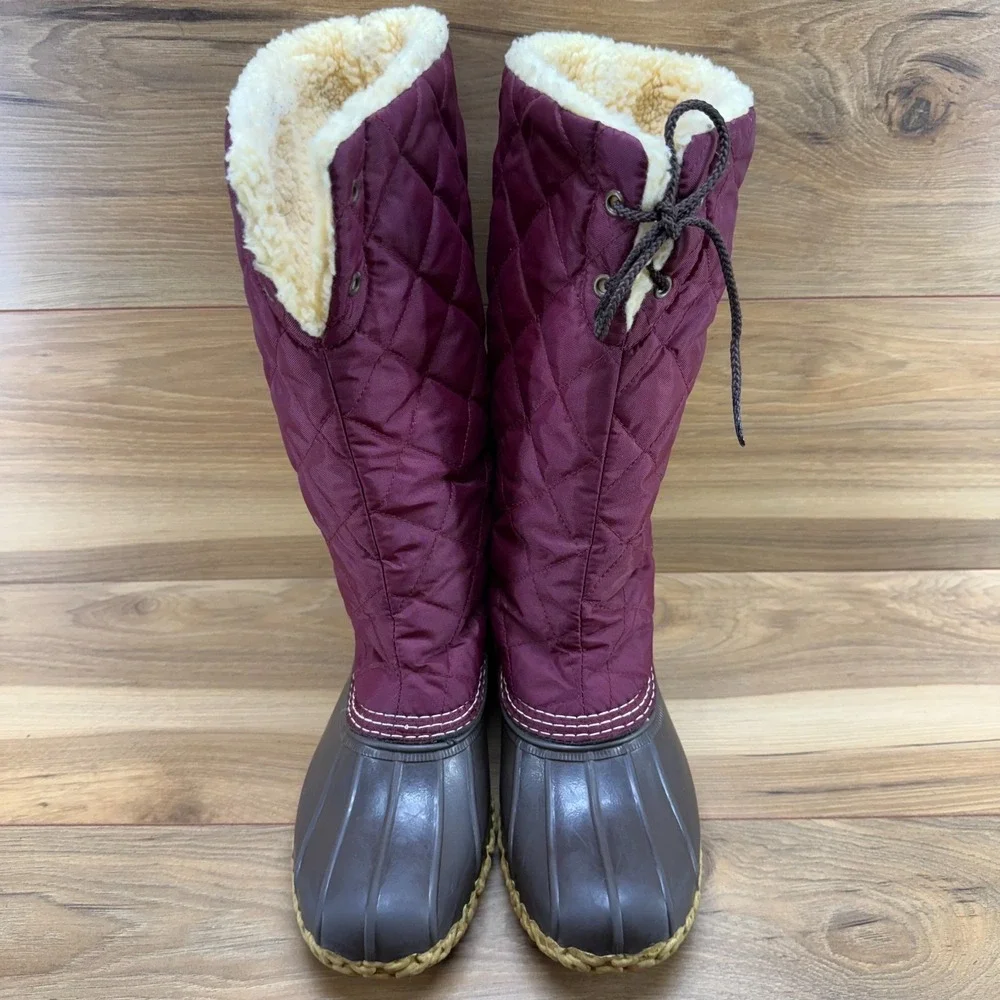 LL Bean Boots Shearling Lined Tall Womens 8 M‎ Quilted Burgundy